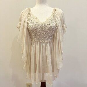 Katherine Top Womens 2 Cream Tank Chiffon Crochet Overlay Ethereal Angel Fairy